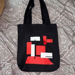 NWOT The White Stripes Black Tote Bag with Red & White Geometric Print